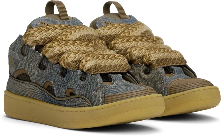 Lanvin SSENSE Exclusive Blue & Brown Curb Denim Sneakers 4
