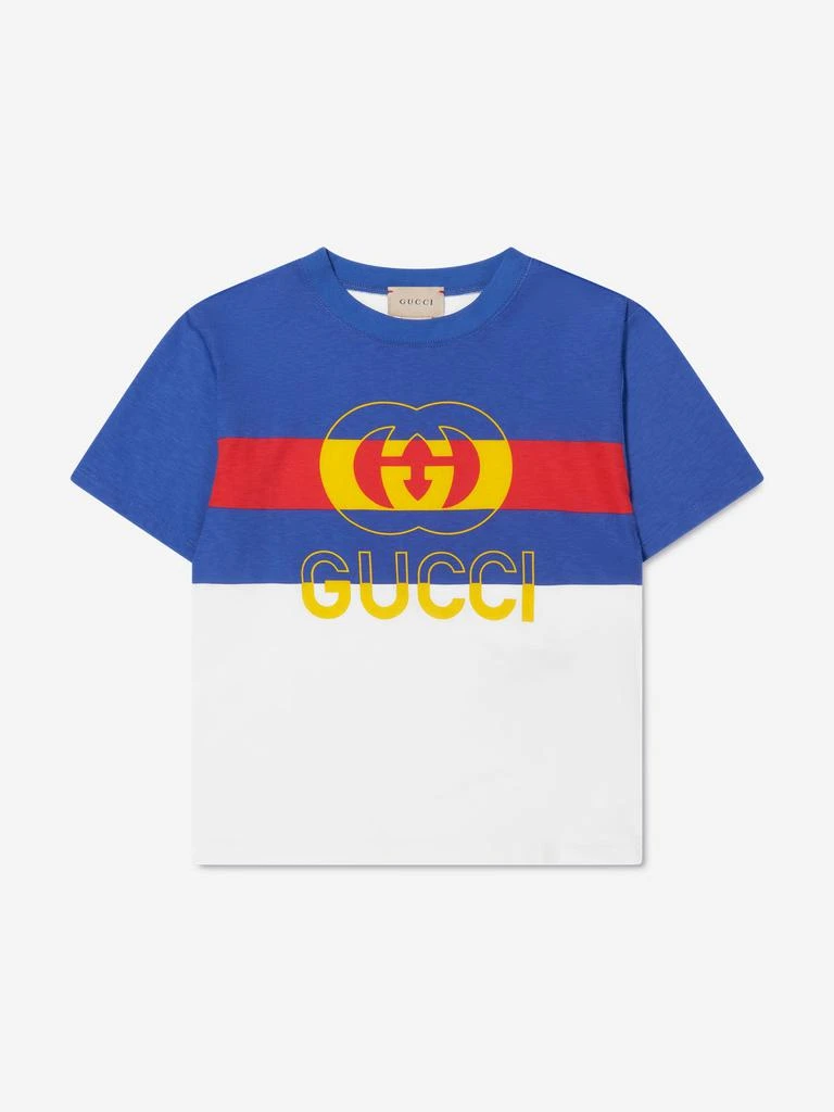 Gucci Gucci Boys Striped Logo T-Shirt in Blue 1