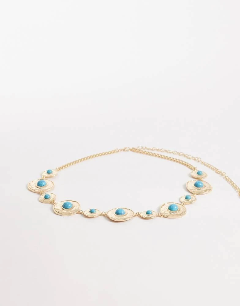 ASOS ASOS DESIGN waist and hip turq stone set chain belt in gold