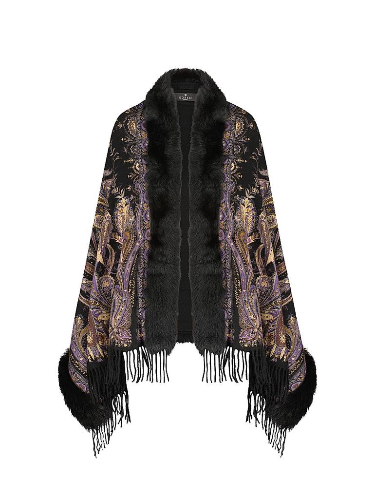 Gorski Double Face Cashmere Stole with Toscana Lamb Trim