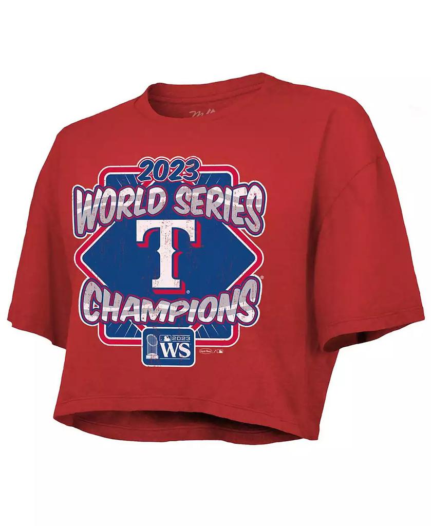Majestic Women's Threads Red Texas Rangers 2023 World Series Champions Best Face Forward Boxy Cropped Tri-Blend T-shirt