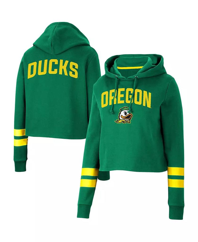Colosseum Women's Green Oregon Ducks Throwback Stripe Cropped Pullover Hoodie