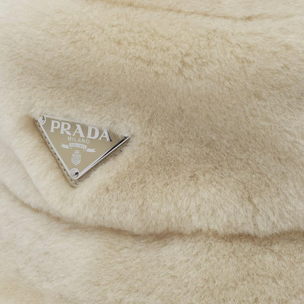 Prada Prada Cream Shearling Logo Plaque Bucket Hat S 5