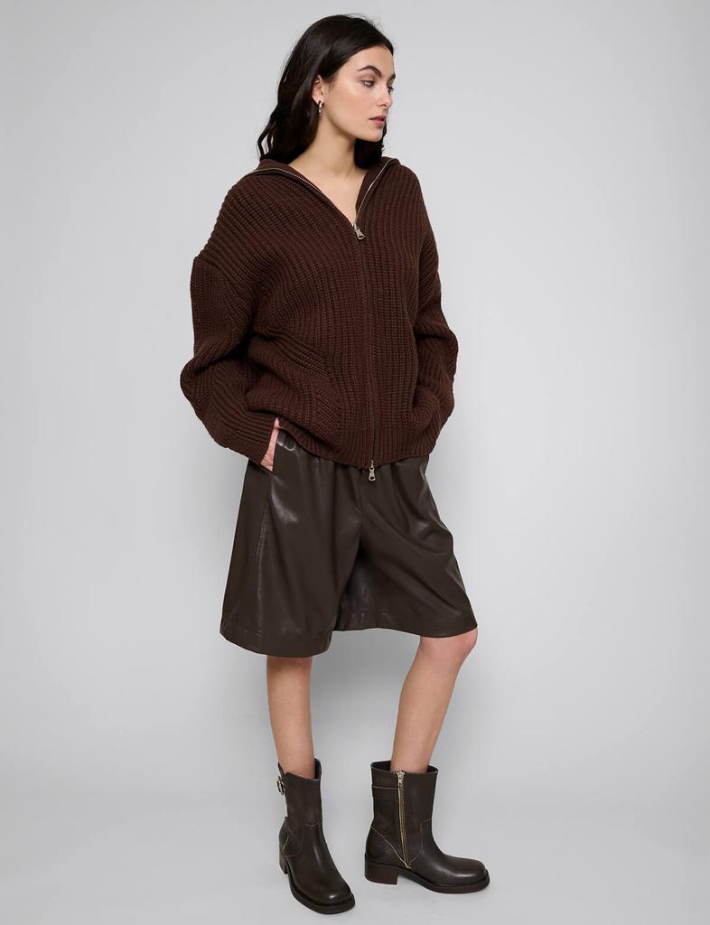 Pixie Market Brown Zip Funnel Neck Sweater