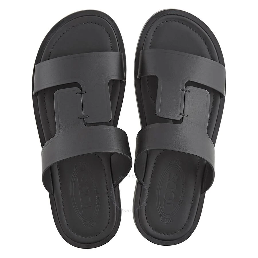 Tod's Men's Black Flat Leather Sandals 3