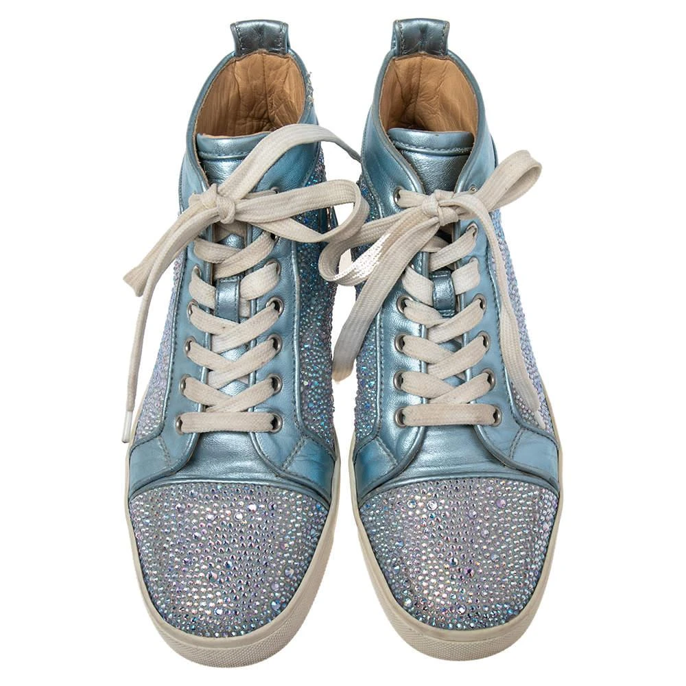 Christian Louboutin Christian Louboutin Light Blue Leather Crystals Embellished Louis Orlato High Top Sneakers Size 38 3