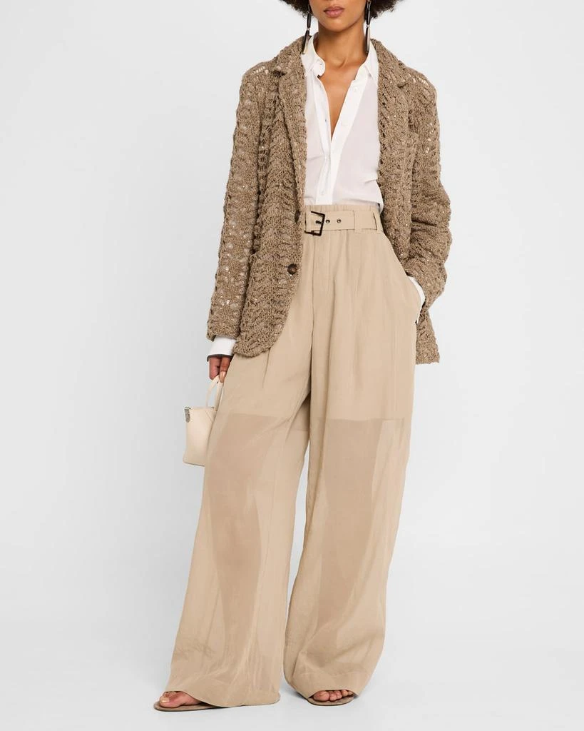 Brunello Cucinelli Belted Cotton Gauze Wide Leg Track Pants 2