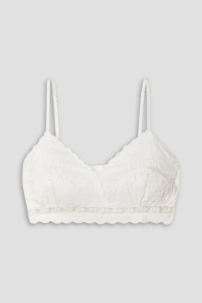 LOVESHACKFANCY Pabla crochet-trimmed embroidered silk bra top 1