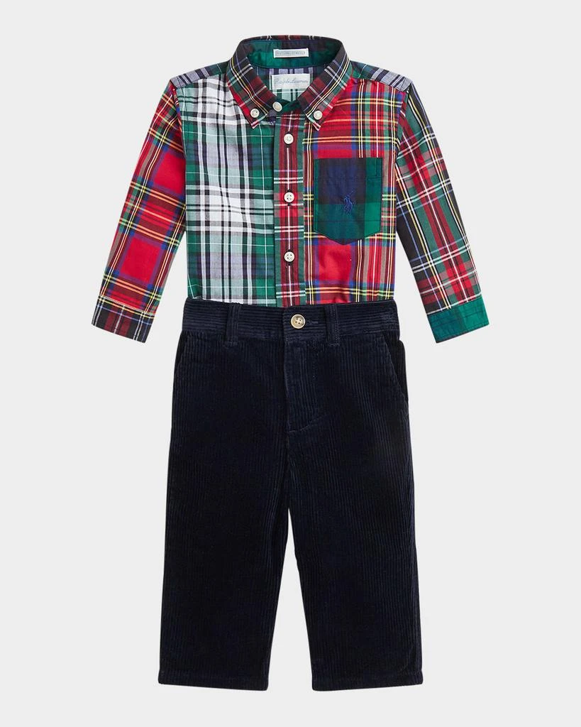 Ralph Lauren Boy's Plaid-Print Shirt W/ Corduroy Pants Set, Size 3M-24M 1