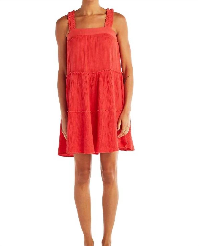 Red Haute Ruffle Strap Tiered Dress In Watermelon