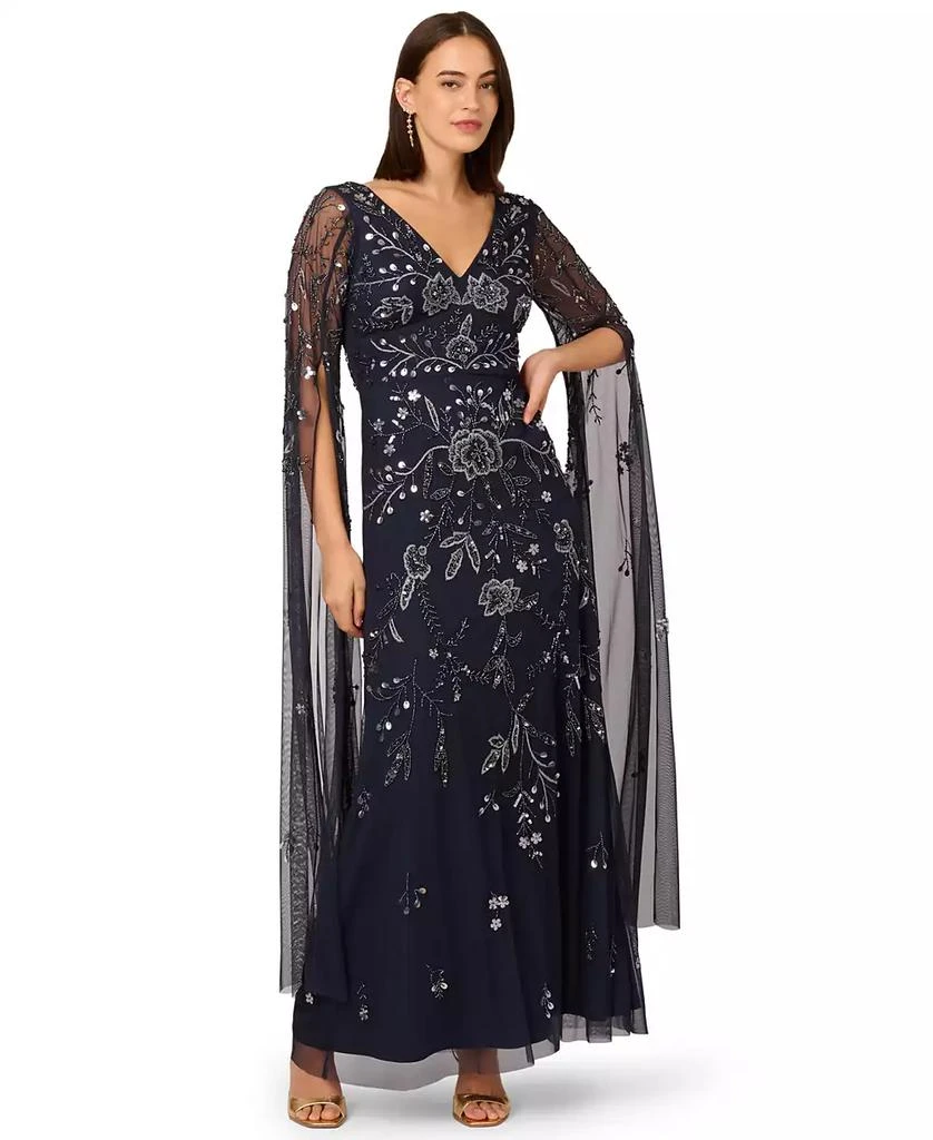 Adrianna Papell Women's Long-Sleeve Beaded Mesh Dress 4