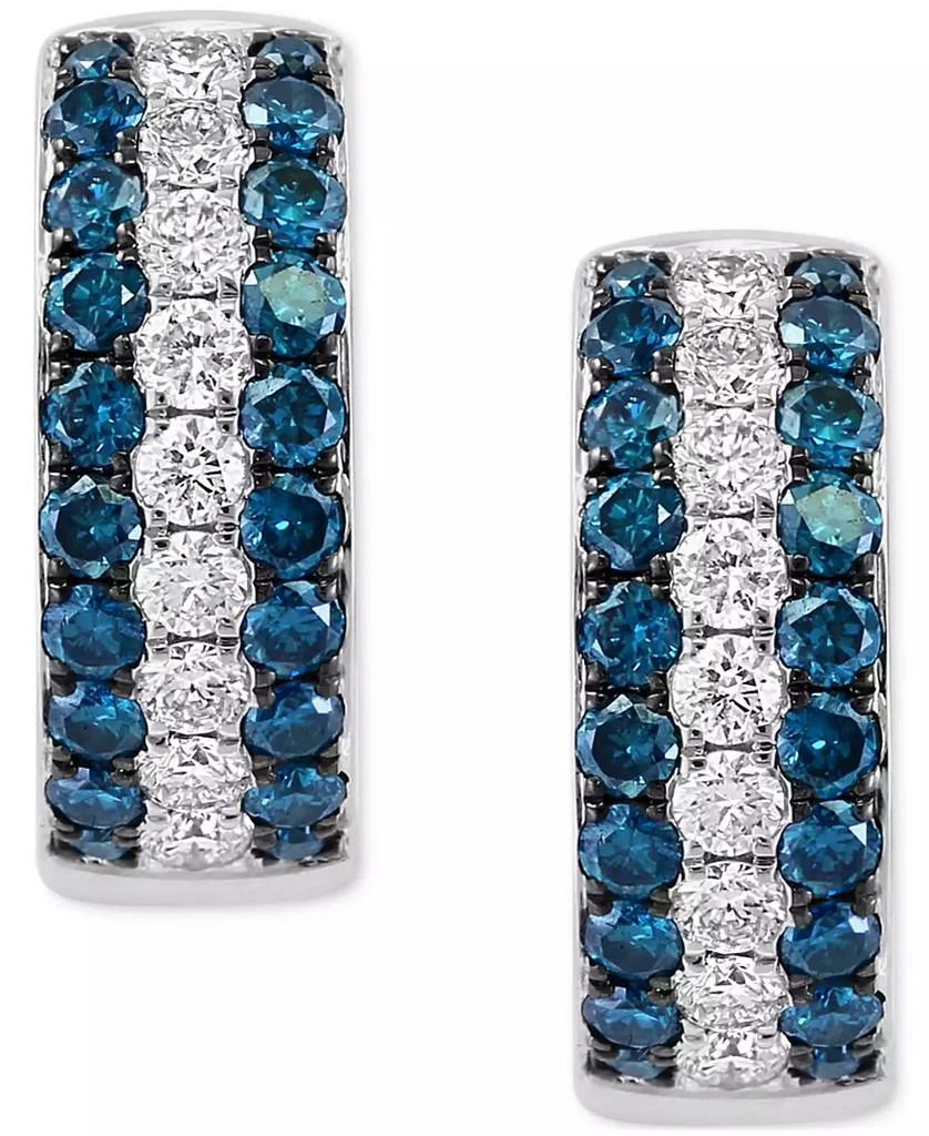 Effy EFFY® Blue Diamond (5/8 ct. t.w.) & White Diamond (1/3 ct. t.w.) Huggie Hoop Earrings in 14k White Gold 3