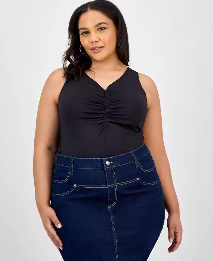 Bar III Trendy Plus Size Ruched V-Neck Tank Top, Exclusively at Macy's