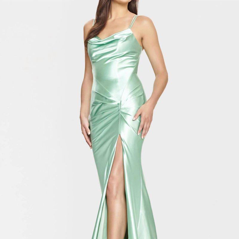 Faviana Satin Cowl Neck Evening Gown