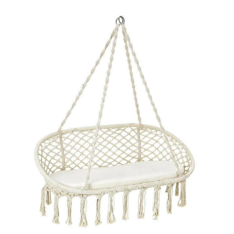 Hivvago 2 Person Hanging Hammock Chair with Cushion Macrame Swing-Gray 6