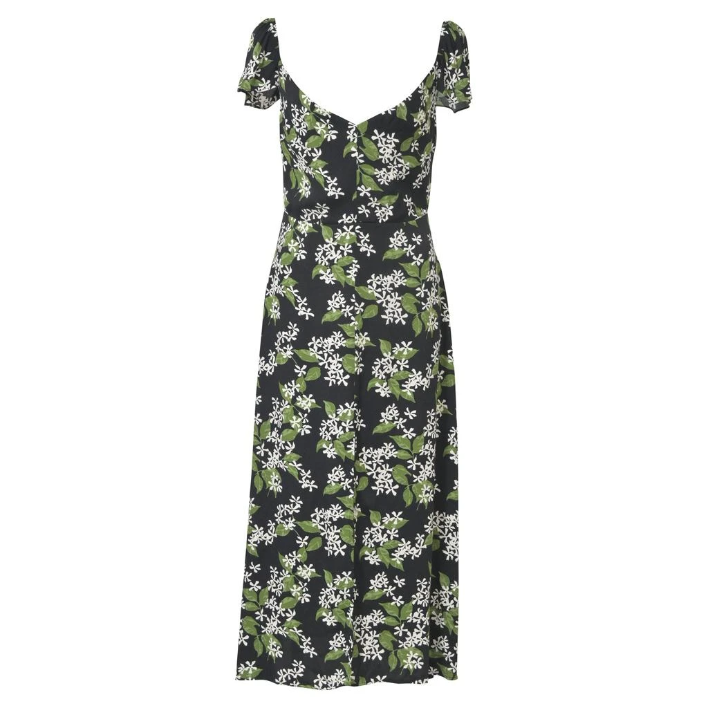 Reformation Baxley Floral Print Midi Dress in Black and Green Viscose 1