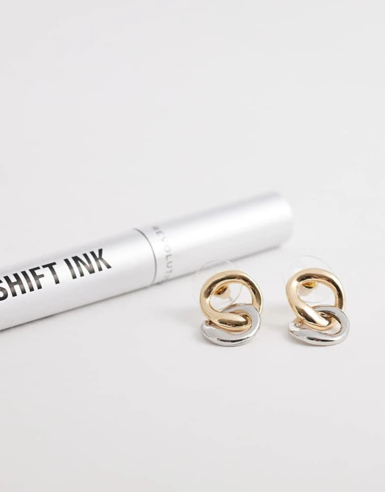 DesignB London DesignB London mixed metal linked hoop stud earrings in gold and silver 2