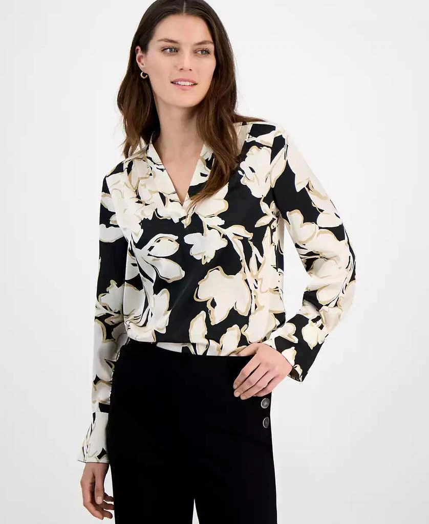 Anne Klein Petite Floral-Print Long-Sleeve V-Neck Blouse 2