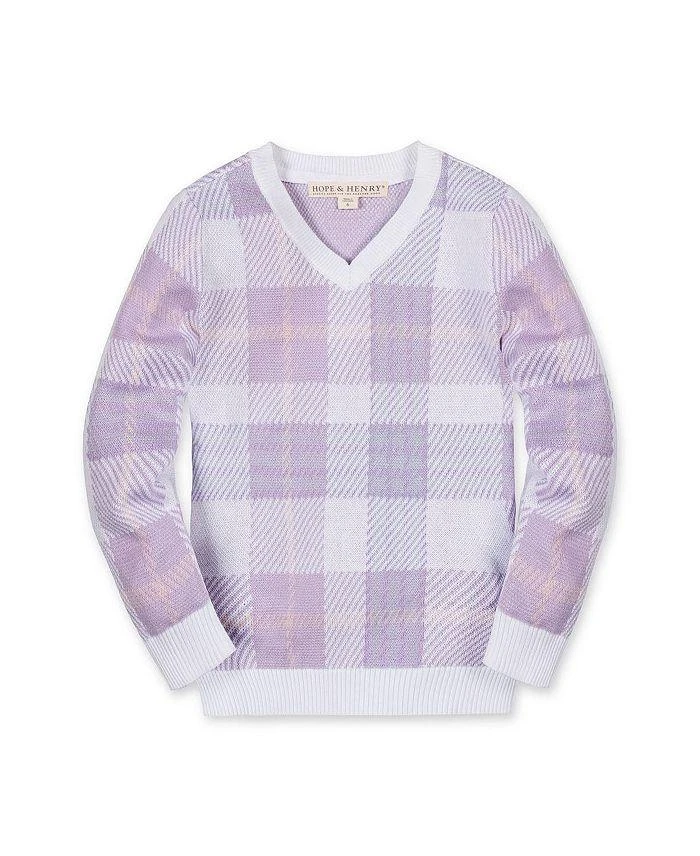 Hope & Henry Boys' Organic Long Sleeve V-Neck Intarsia Sweater - Little Kid