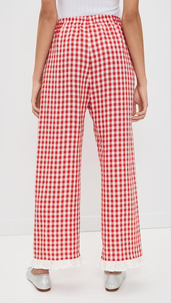 Sleeper Puff Linen Lounge Pants in Red Vichy