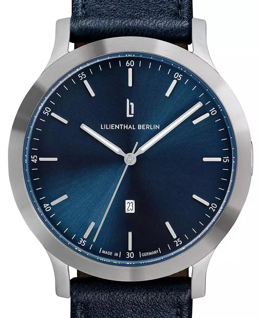 Lilienthal Berlin Unisex Huxley Silver Blue Navy Blue Leather Watch 3