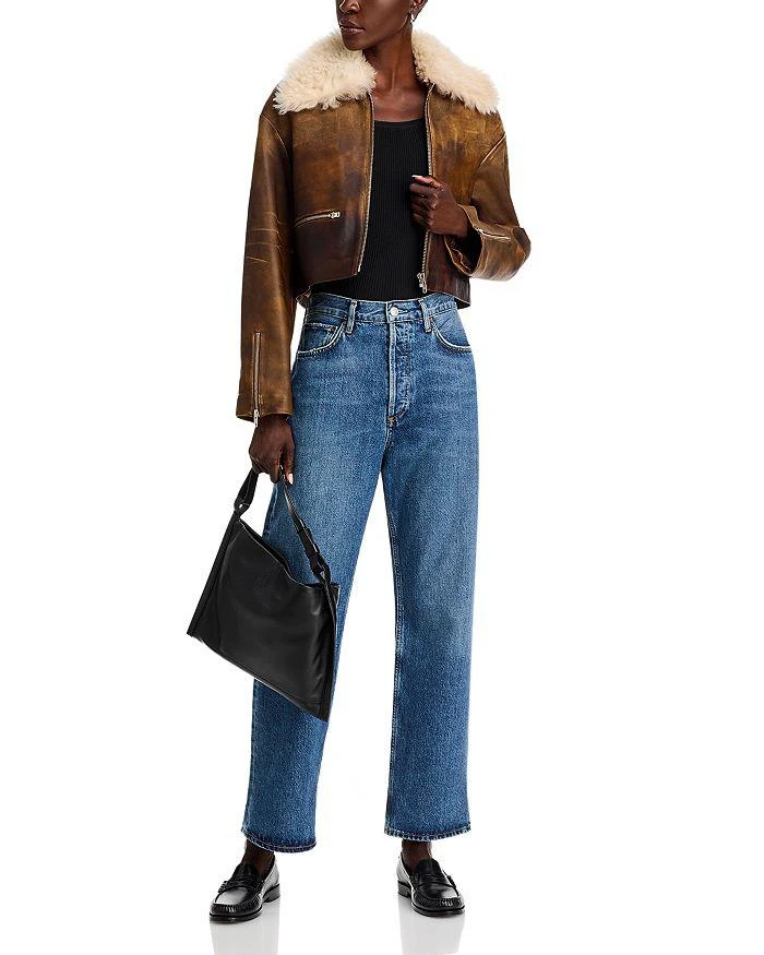 Re/Done Distressed Leather & Shearling Aviator Jacket 2
