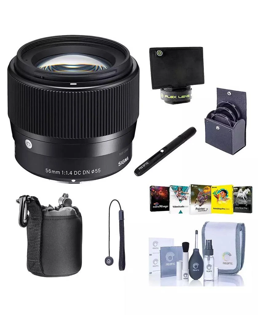 Sigma Beauty 56mm f/1.4 DC DN Contemporary Lens for Canon EF-M, Bundle with Filter Kit, Flex Lens Shade, Lens Pouch, Lens Cleaner, Cleaning Kit, PC Software