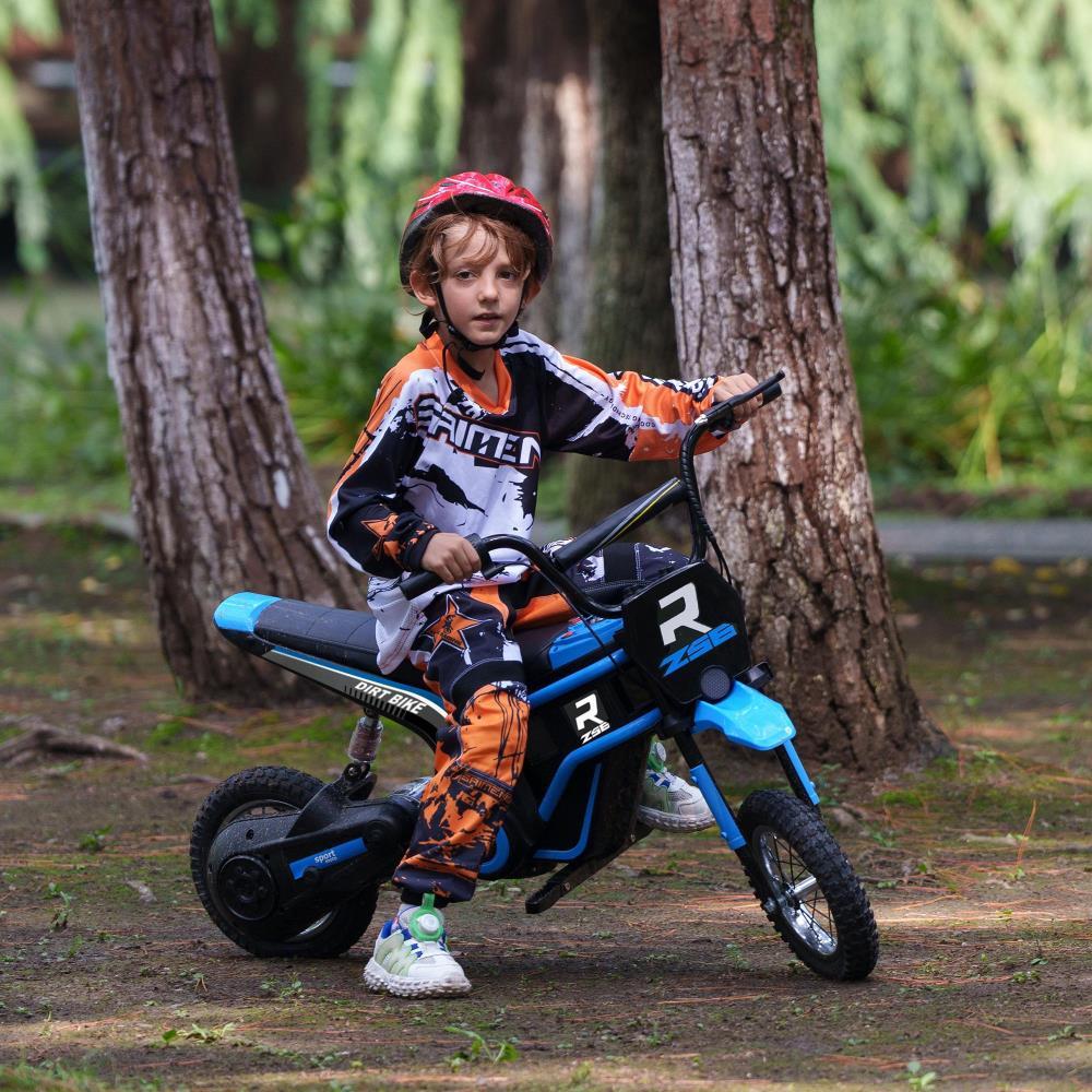 BreeBe Aosom Electric Dirt Bike with Twist Grip Throttle, 24V 350W Off-Road Electric Motorcycle, Up to 15 MPH with Brake, Music Horn, Rear Suspension for Ages 13+ Years, Blue