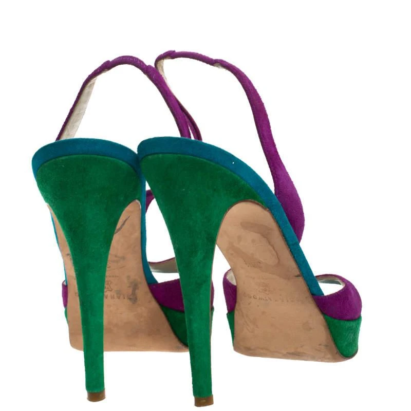 Brian Atwood Brian Atwood Multicolor Suede Peep Toe Slingback Platform Sandals Size 39.5 5
