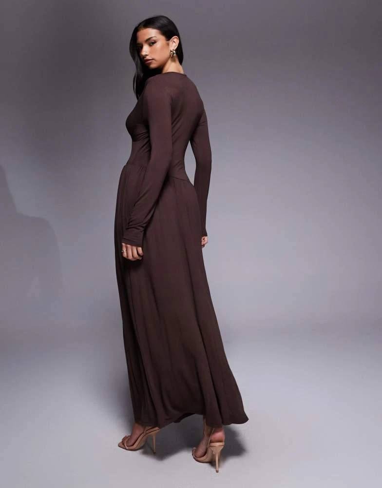 ASOS ASOS DESIGN slash neck under bust seam drape midi dress in chocolate -  Dresses & Skirts - BeyondStyle