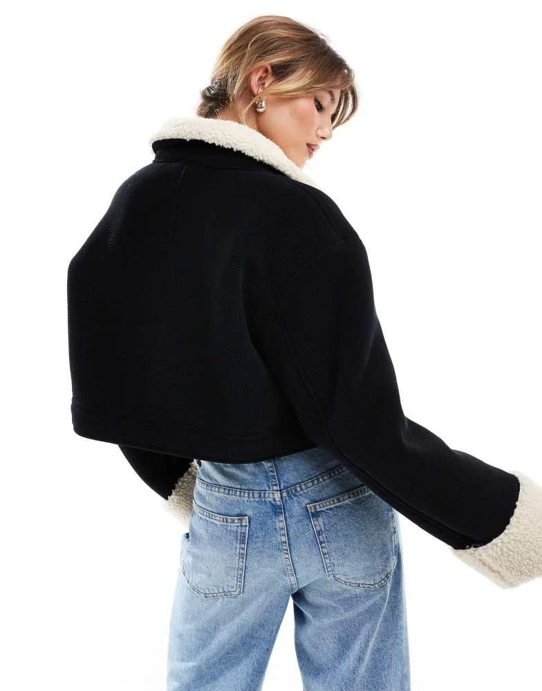 ASOS ASOS DESIGN cord bonded jacket with shearling collar in black 4