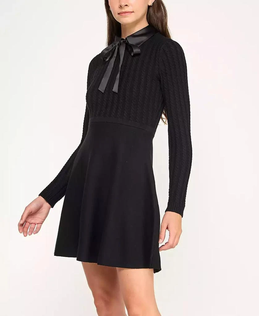 INVITEE Juniors Removable Satin Bow Collar Cable Fit & Flare Sweater Dress  - Dresses & Skirts - Free Shipping - BeyondStyle