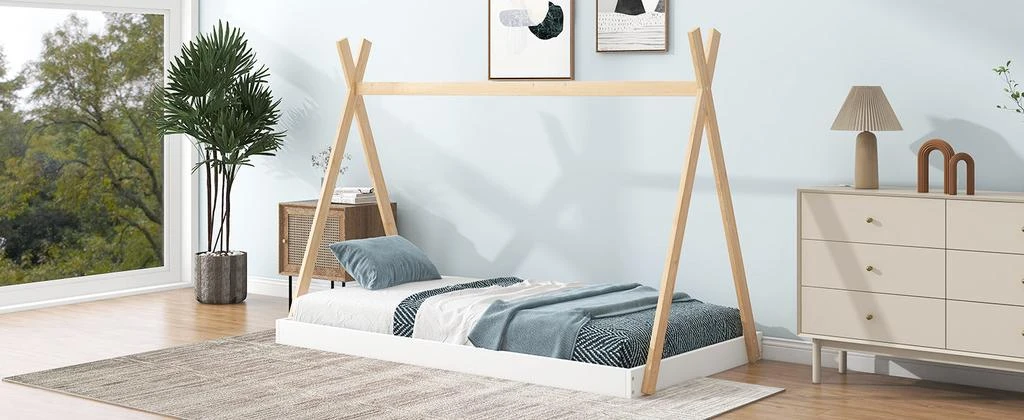 Streamdale Furniture Streamdale Twin Size Tent Floor Bed With Triangle Structure 4
