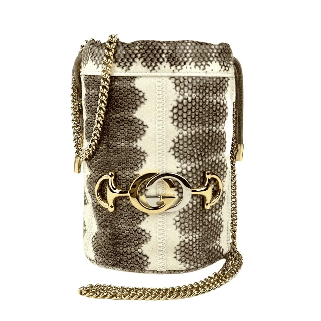 Gucci Zumi / Snakeskin Drawstring Bucket Mini Chain Bag