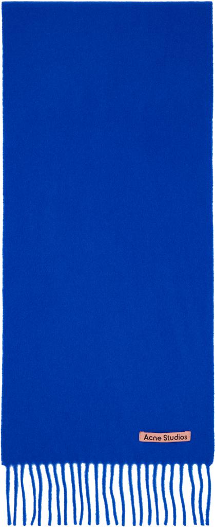Acne Studios Navy Skinny Fringe Wool Scarf