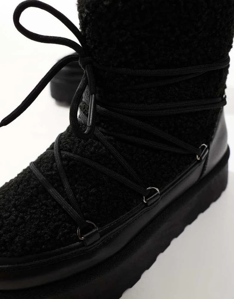 South Beach South Beach Borg Lace Up Platform Mini Boot in Black 3