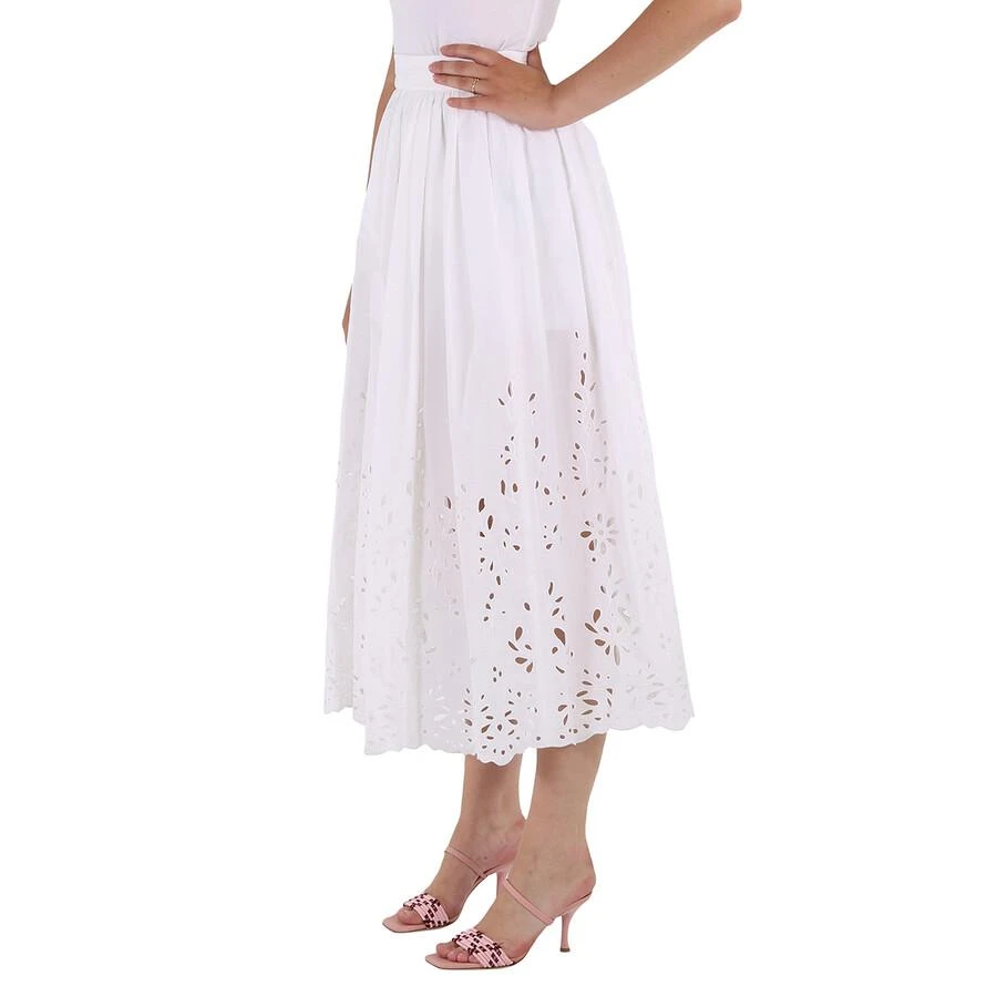 Chloé Ladies White Broderie Anglaise Flared Embroidered Midi Skirt 3