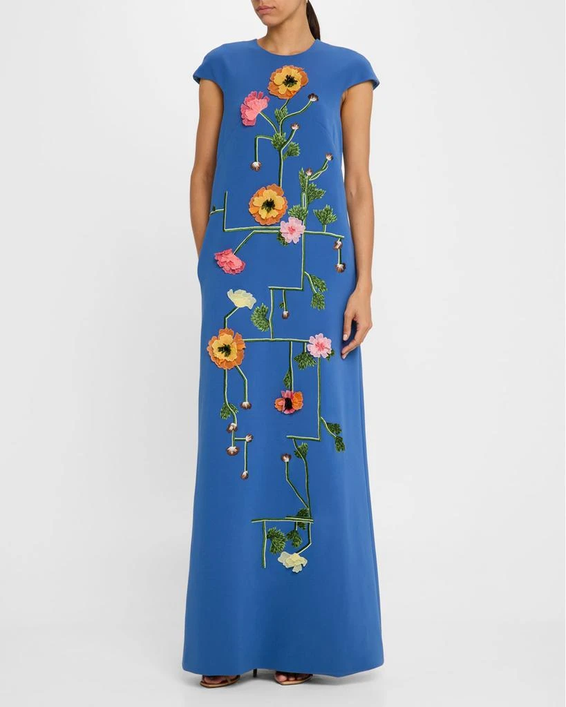 LELA ROSE Augusta Floral Embroidered Cap-Sleeve Gown 4
