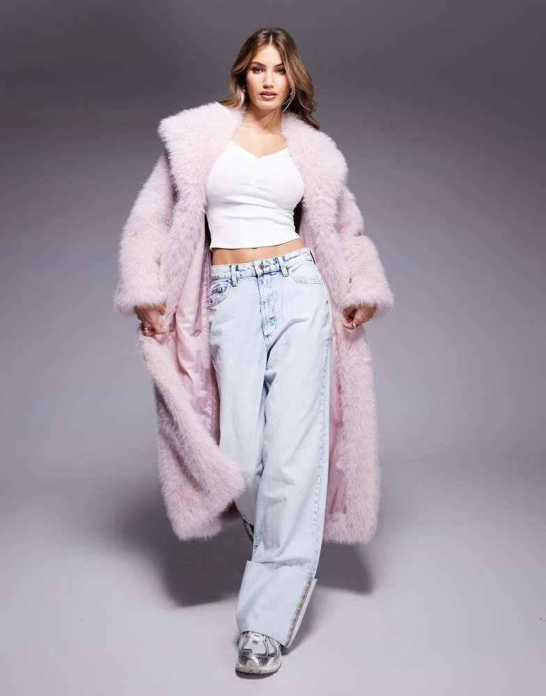 River Island River Island longline faux fur coat in light pink 1