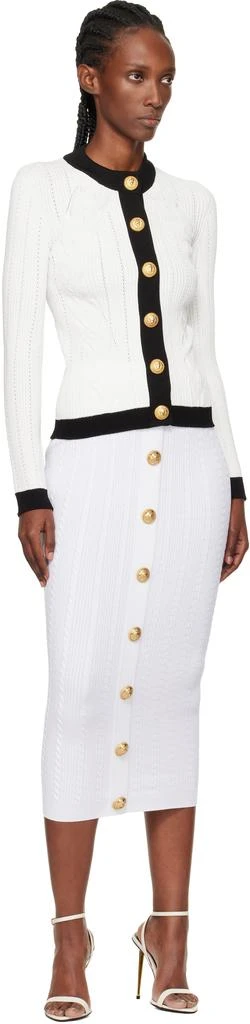 Balmain White 
Black Cable-Knit Cardigan 4