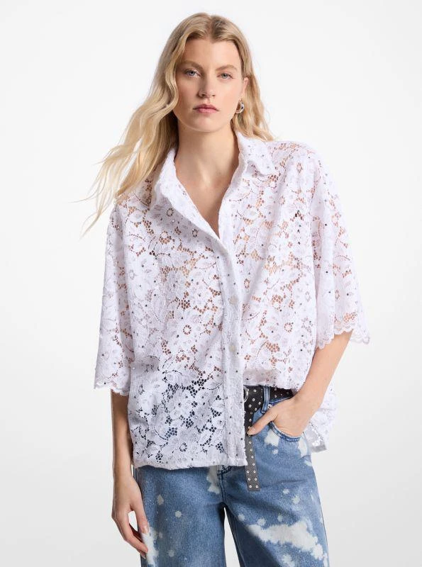 Michael Kors Studded Corded Floral Lace Shirt 1