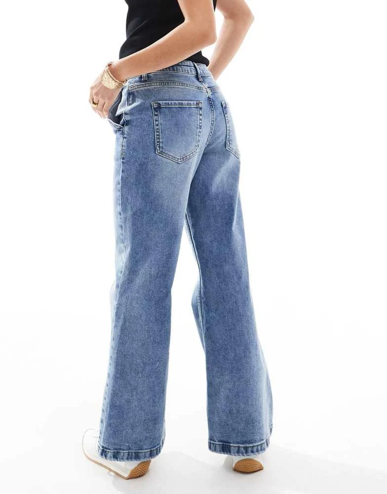 Miss Selfridge Miss Selfridge Petite  flare wide leg jean in mid blue 3