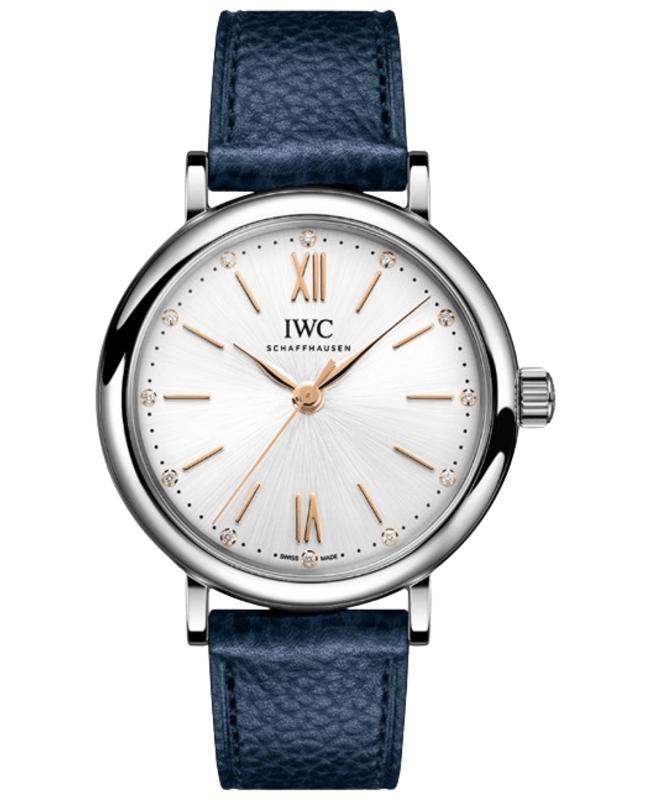 IWC Schaffhausen IWC Portofino Automatic Silver Diamond Dial Blue Leather Strap Women's Watch IW357411