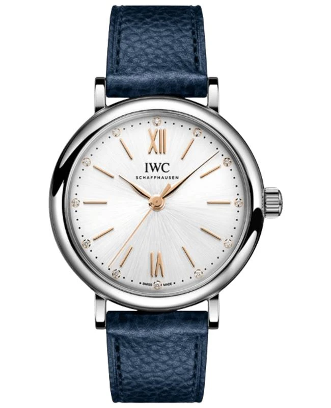 IWC Schaffhausen IWC Portofino Automatic Silver Diamond Dial Blue Leather Strap Women's Watch IW357411 1