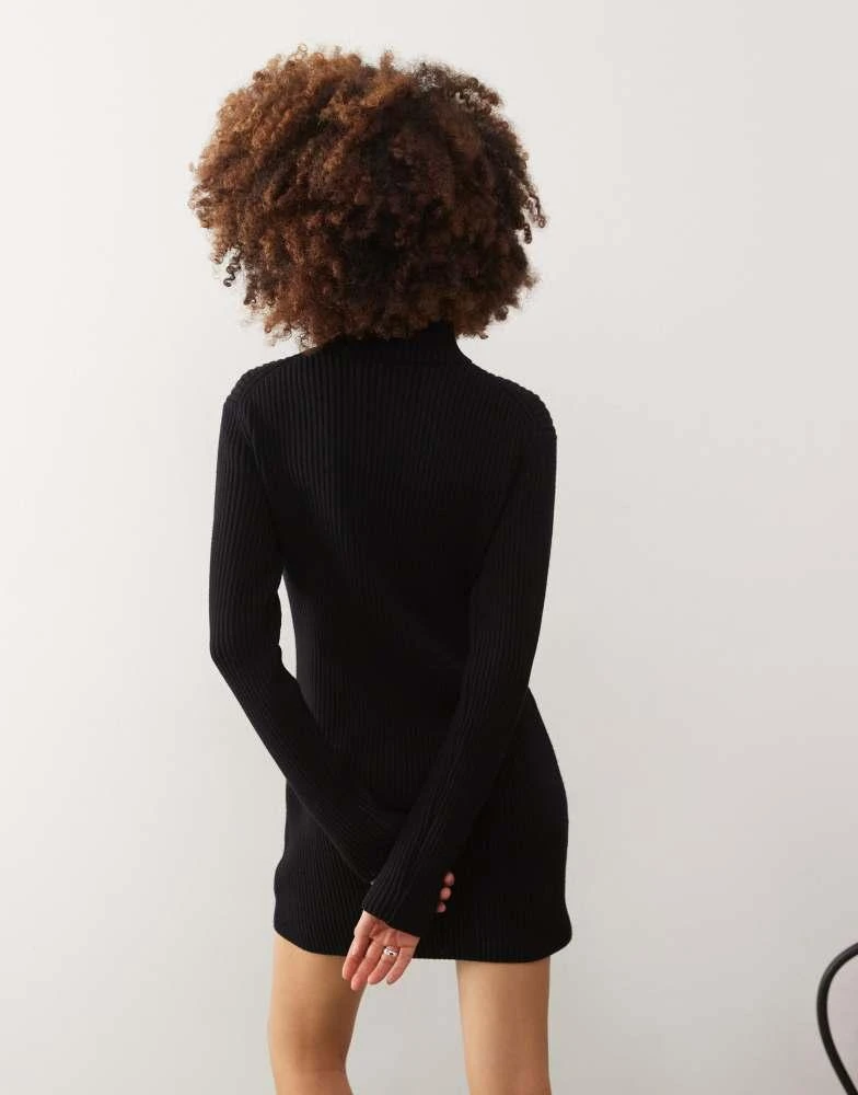 Weekday Weekday Laila high neck rib knitted mini dress with two-way zip in black 4