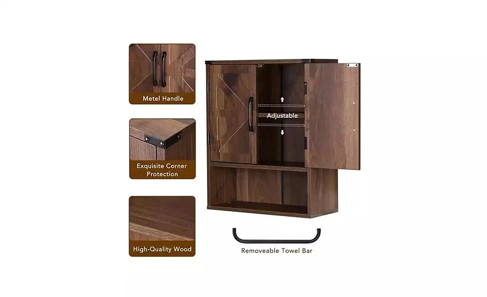 Slickblue Rustic Farmhouse Bathroom Cabinet with Towel Bar and Wall-Mounted Design 4