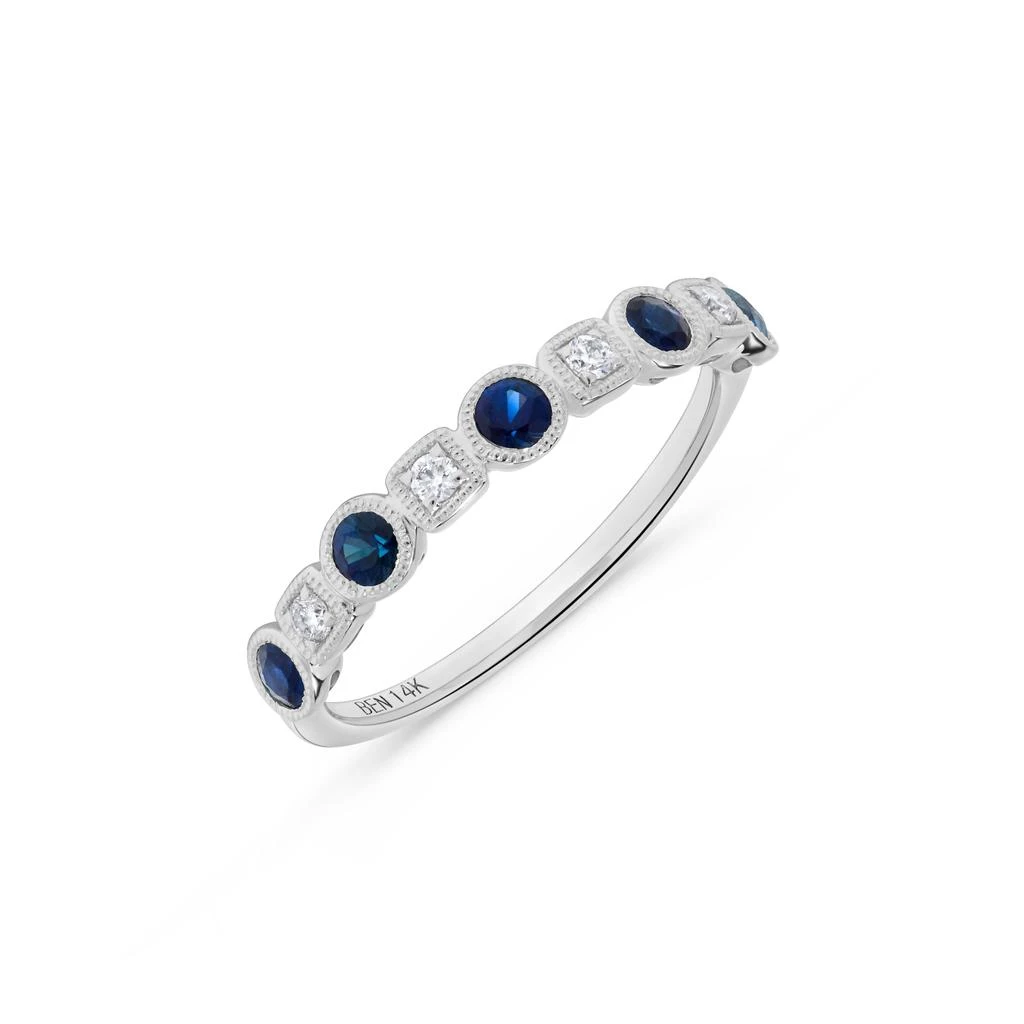 H.J. Namdar 0.45 ct tw Diamond and Sapphire Bezel Set Stack Ring 14K White Gold Natural Sapphires and Diamonds Size 6