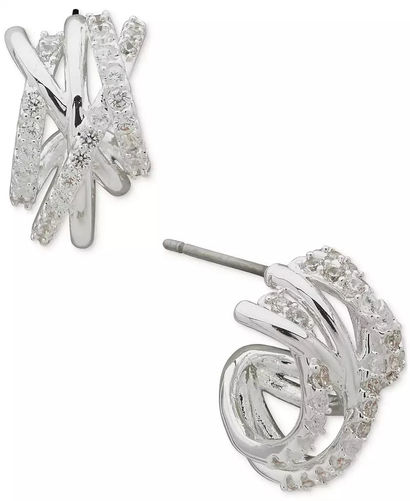 Anne Klein Silver-Tone Small Pavé Criss Cross Huggie Hoop Earrings, 0.63" 1