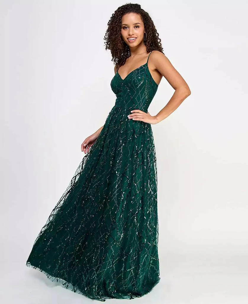Say Yes Juniors' Glitter-Tulle Lace-Up V-Neck Gown, Created for Macy's 7