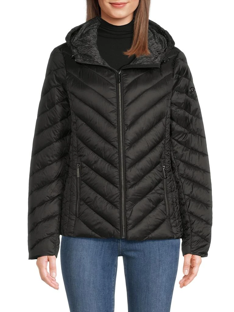 Michael Kors Missy Hooded Chevron Puffer Jacket